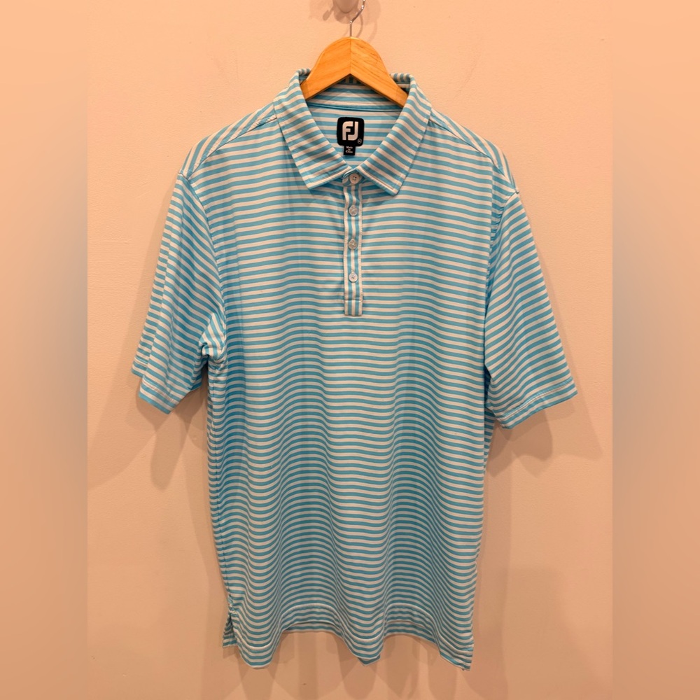 FootJoy FJ Golf Polo Shirt XL Blue‎ White Striped Short Sleeve Performance